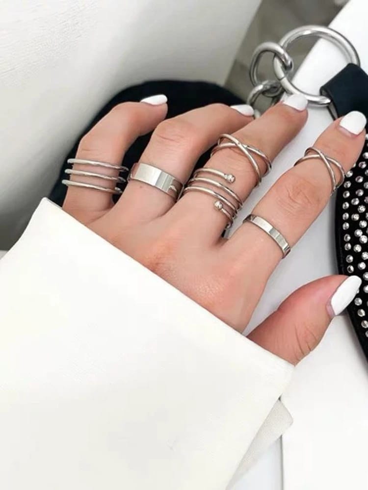 Yu Fashions Silver Spiral Korean High Fashion Korean Ring set of 6