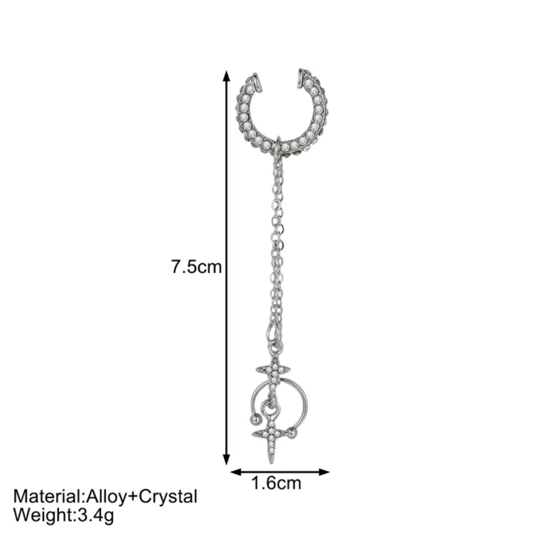 Yu Fashions Single Pc Star Moon Drop Korean Punk High Fashion EarHook Ear Crawler Earring