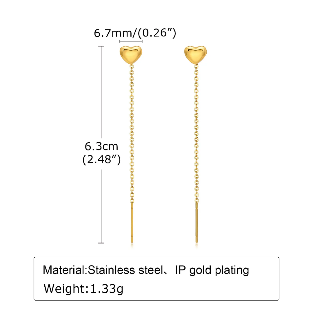 Yu Fashions Golden Cute Heart Needle Sleek Korean Earrings Pair