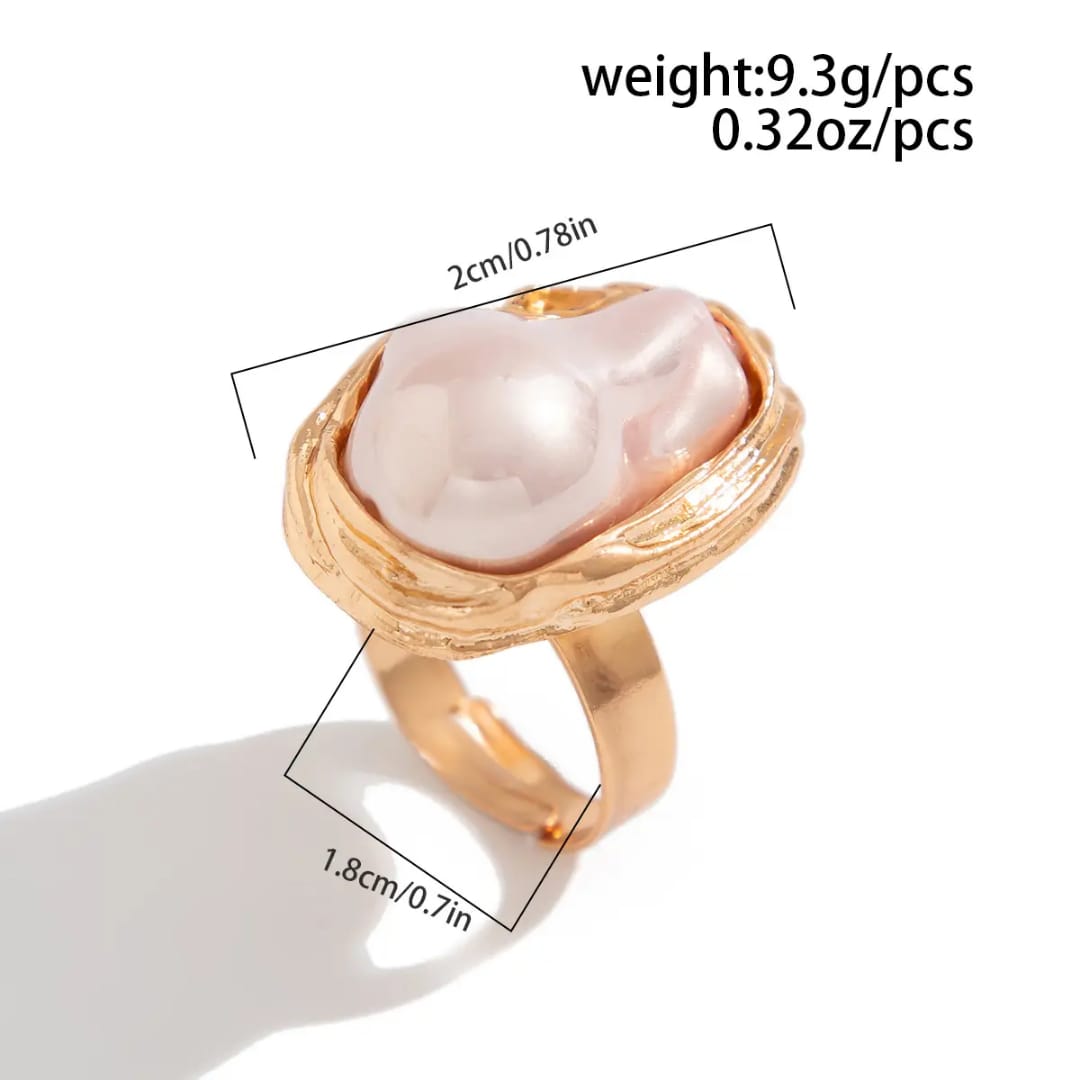 Yu Fashions Big Melted Irregular Twisted Geometric Boho Adjustable Metallic Pearl Vintage Classy Korean Ring