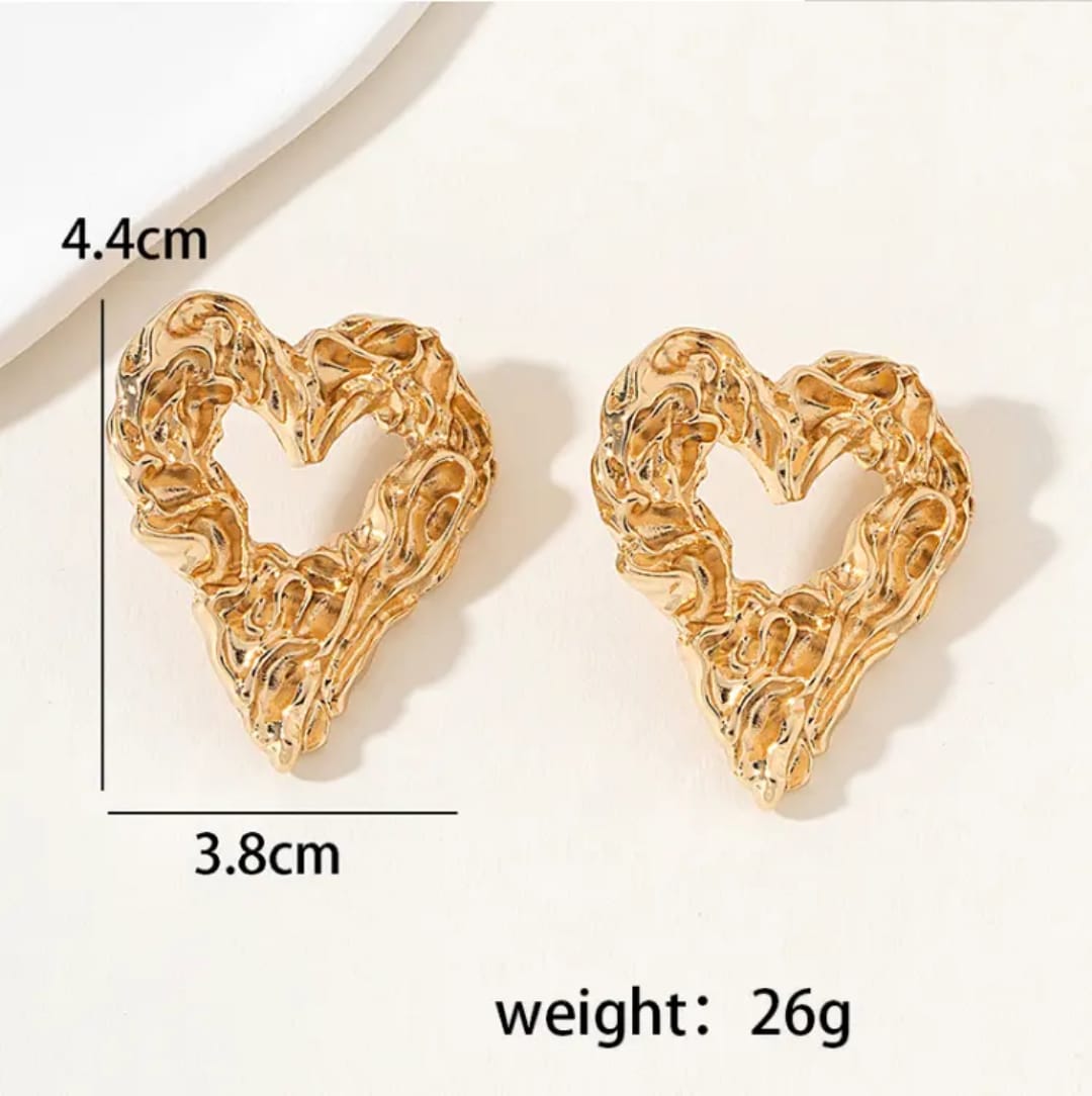 Yu Fashions Heart Melted Lava Texture Geometrical Water Resistant Golden High Fashion Korean Statement Earring