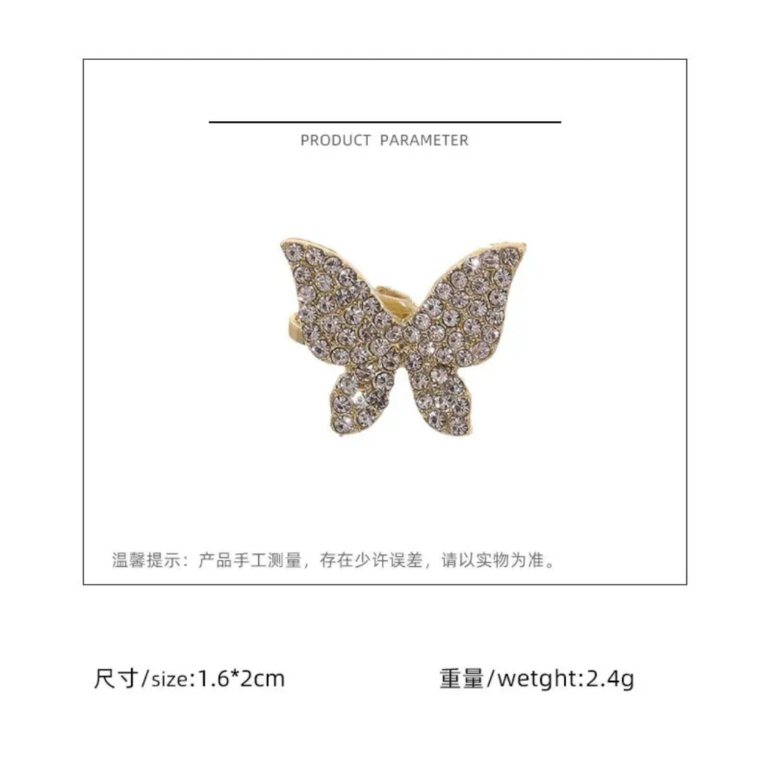 Yu Fashions Cute Golden Rhinestone Single Pc Butterfly High Fashion Bone EarClip No Piercing earHook Ear Crawler Earring