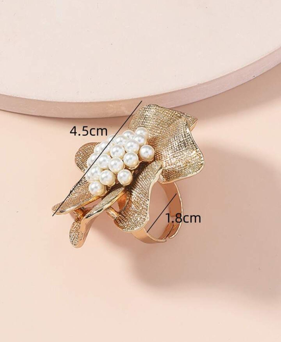 Yu Fashions Pearl Big Flower Golden Creative Vintage Open Adjustable Korean Ring