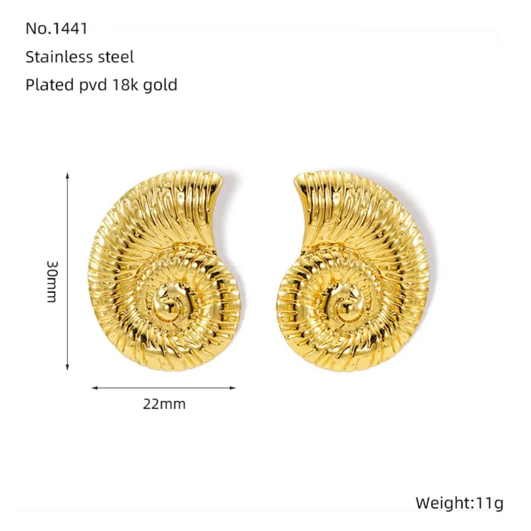 Yu Fashions Golden Ocean SeaShell Marine Beach Large Textured  Snail Geometric Korean Statement Earring