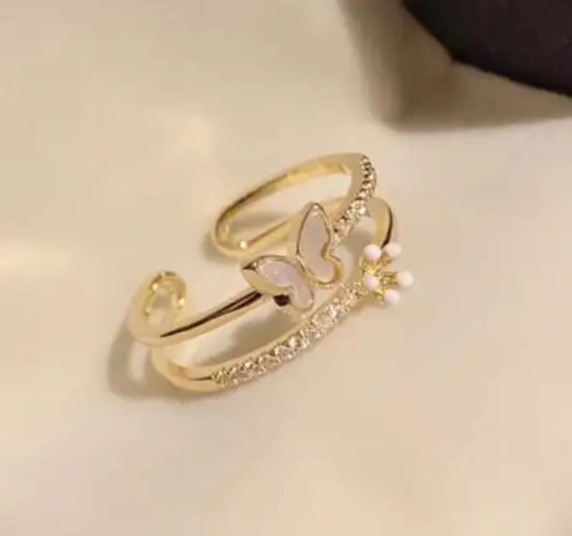 Yu Fashions Adjustable Butterfly Flower Cute High Fashion Golden Korean Ring