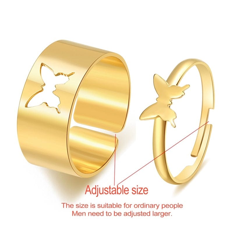 Yu Fashions Couple Best Friend Butterfly Korean golden Golden Ring Set of 2
