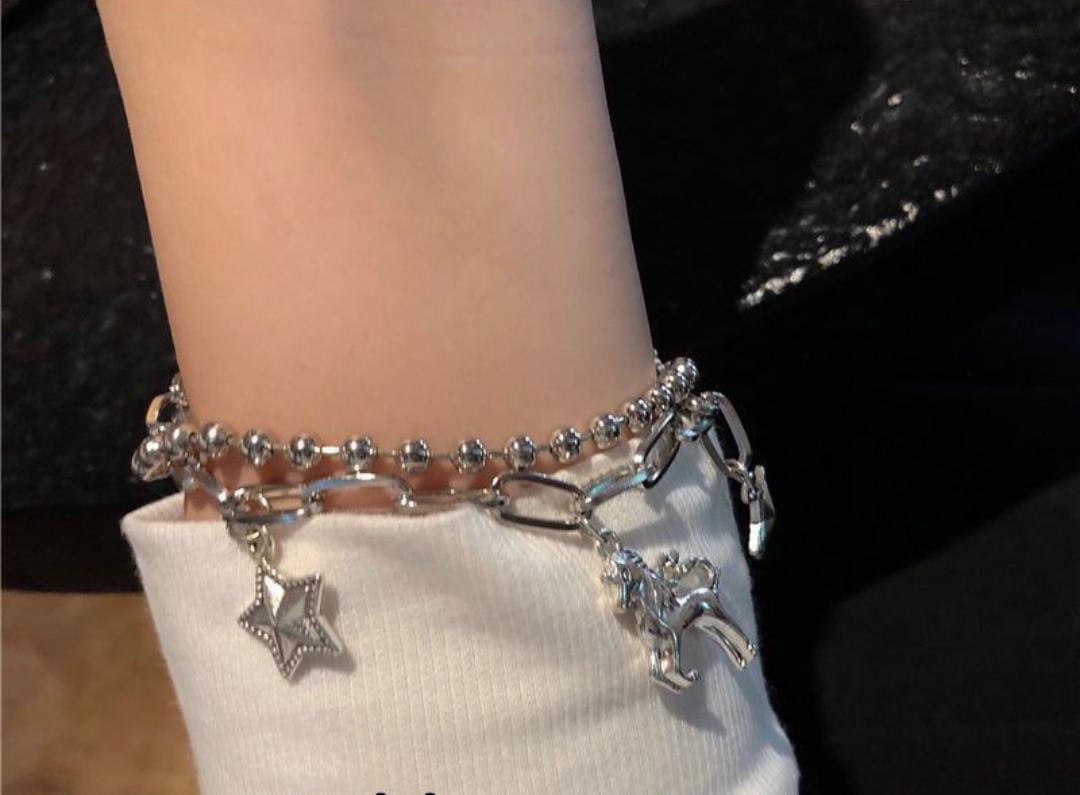 Yu Fashions 2 layered Unicorn Star Charm Link Chain Stainless Steel Multilayered Korean Bracelet
