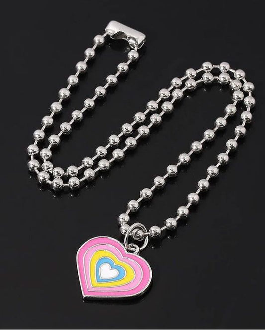 Yu Fashions Multicolor Rainbow Heart Cute Korean Necklace