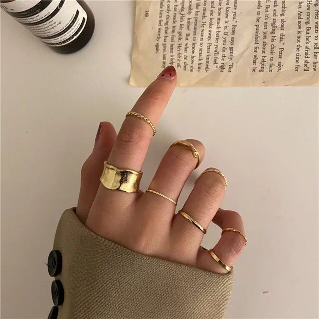Yu Fashions Melted geometrical Korean Ring Set of 8