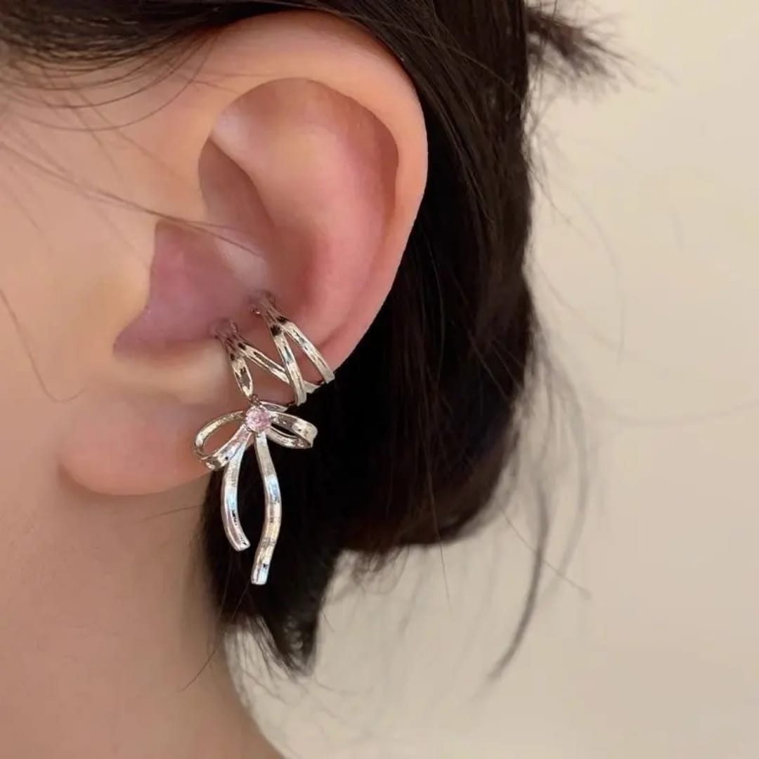 Yu Fashions Ribbon Hoop Aesthetics Ballet Style Statement Clip On Wrap Korean Earring Pair