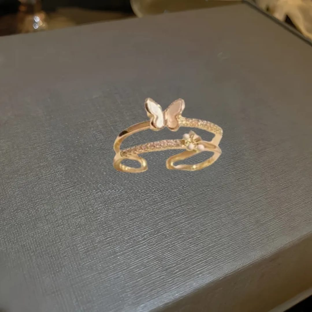 Yu Fashions Adjustable Butterfly Flower Cute High Fashion Golden Korean Ring