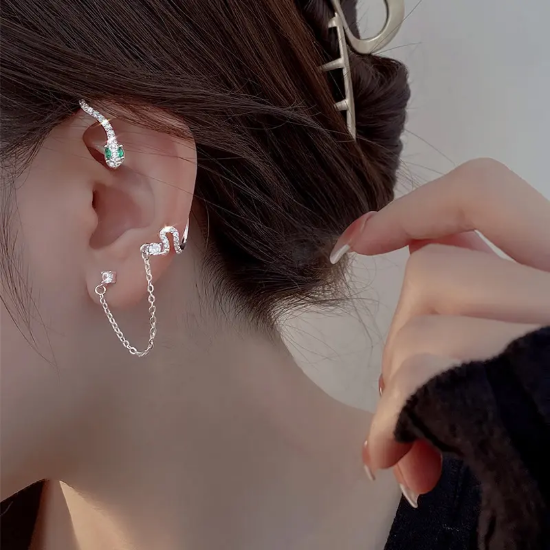 Yu Fashions Silver Snake Chain Korean Single Pc Punk High Fashion EarHook Ear Crawler Earrings