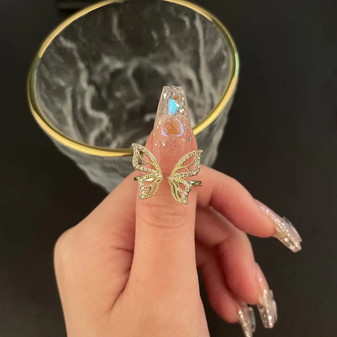 Yu Fashions Adjustable Butterfly High Fashion Rhinestone Korean Ring