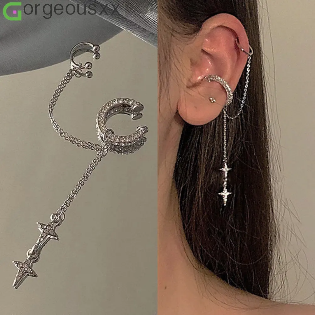 Yu Fashions Single Pc Star Moon Drop Korean Punk High Fashion EarHook Ear Crawler Earring