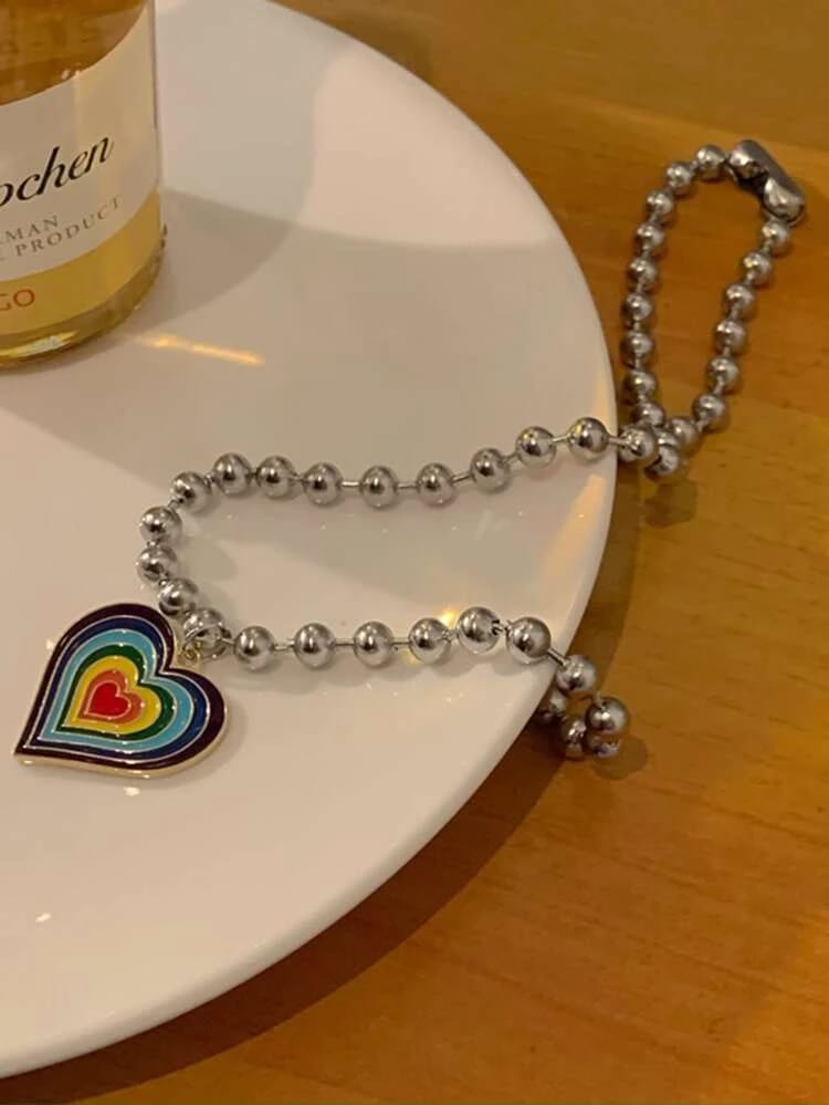 Yu Fashions Rainbow Spiral Heart Pendent Necklace Chain