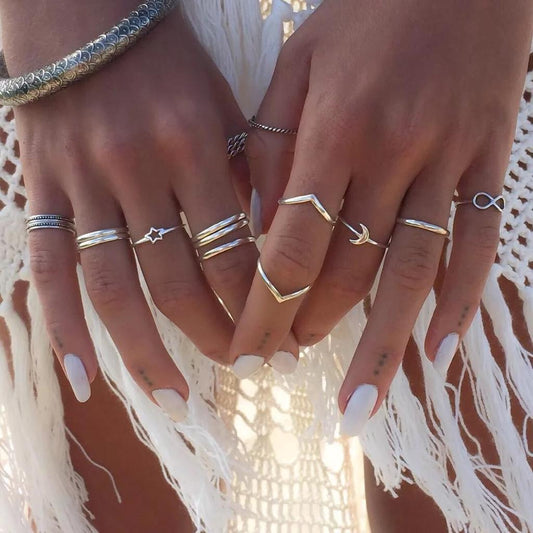 Yu Fashions Tribal Infinity Boho Korean Ring Set of 12