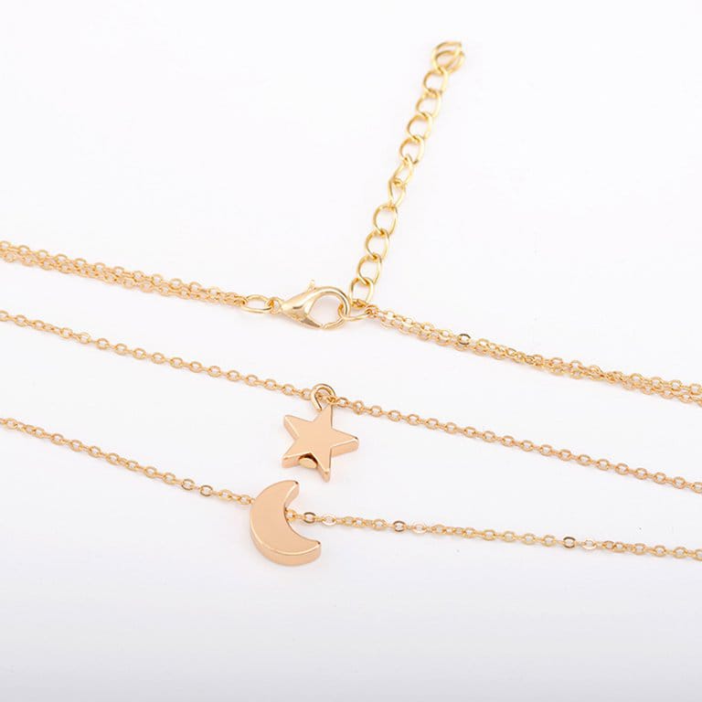 Yu Fashions Moon & Star Minimal Pendent 2 layered Necklace Chain