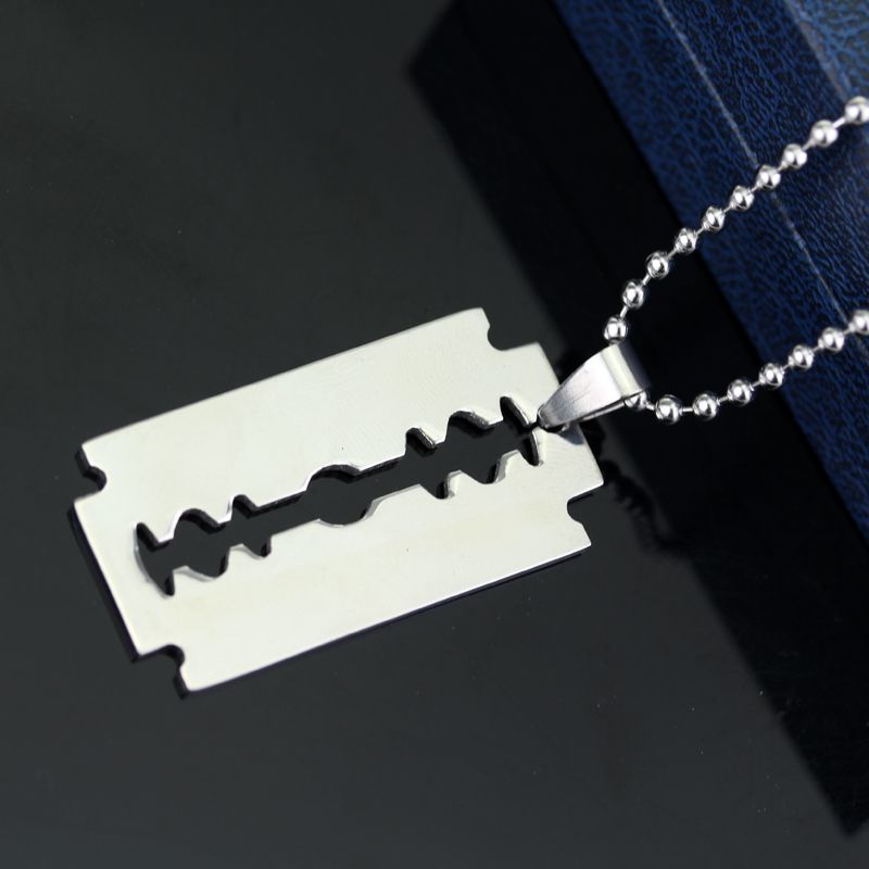 Yu Fashions Razor Blade Punk Unisex Silver Pendent Necklace Chain