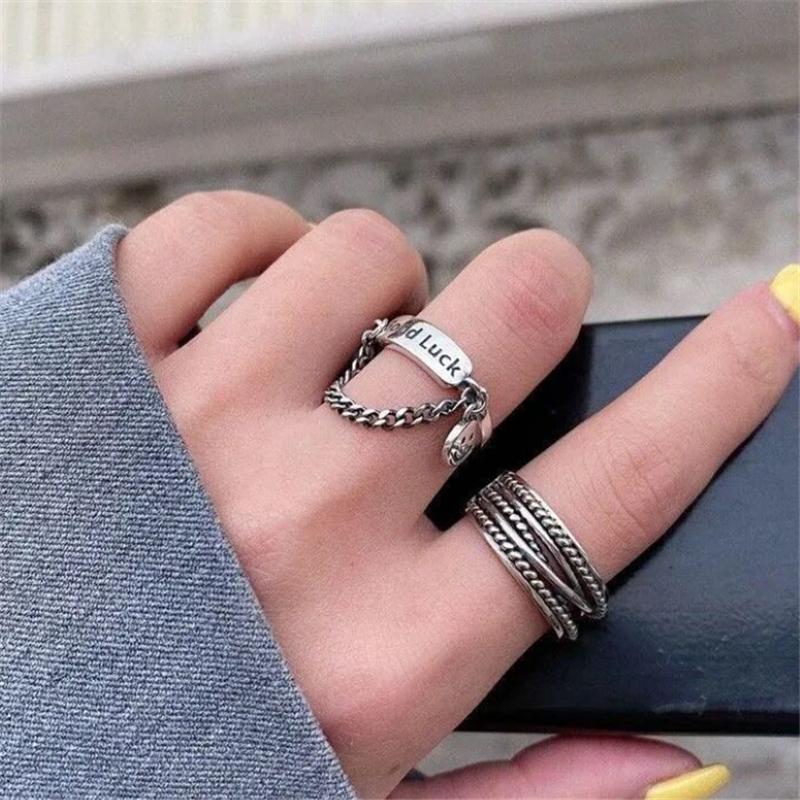 Yu fashions Good Luck Chain Boho Korean Ring Set of 2