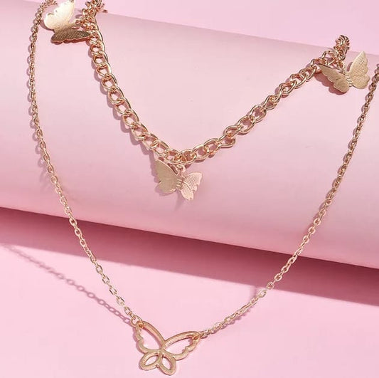 Yu Fashions 2 layered Butterfly Charm High Fashion Korean necklace