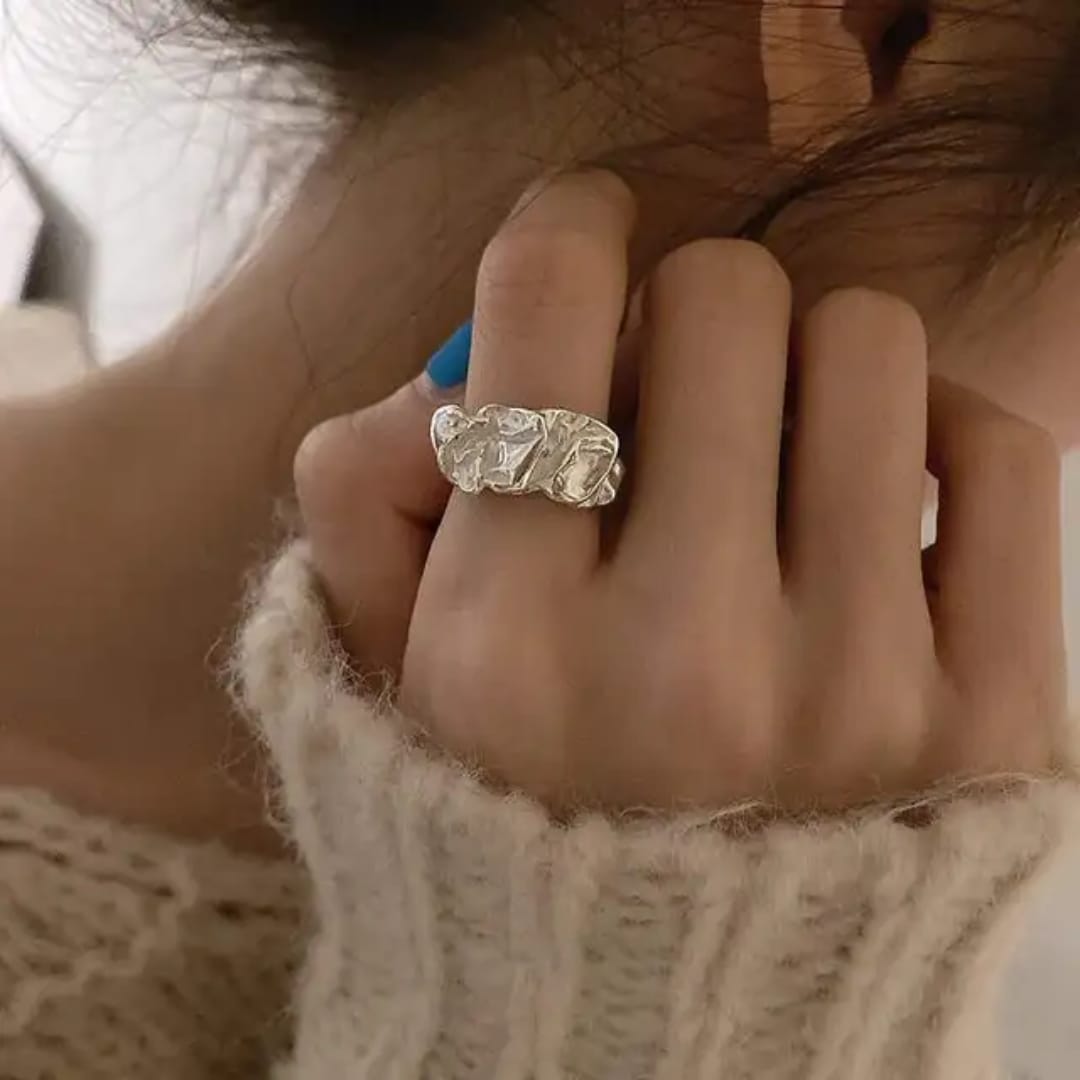 Yu Fashions Melted Metallic Fold Geometrical Adjustable Korean Ring