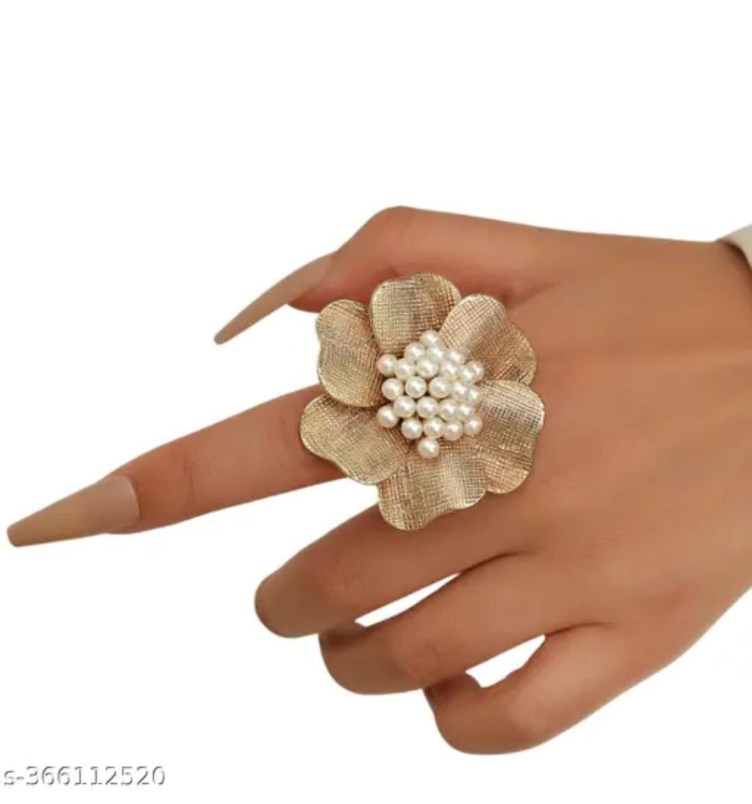 Yu Fashions Pearl Big Flower Golden Creative Vintage Open Adjustable Korean Ring
