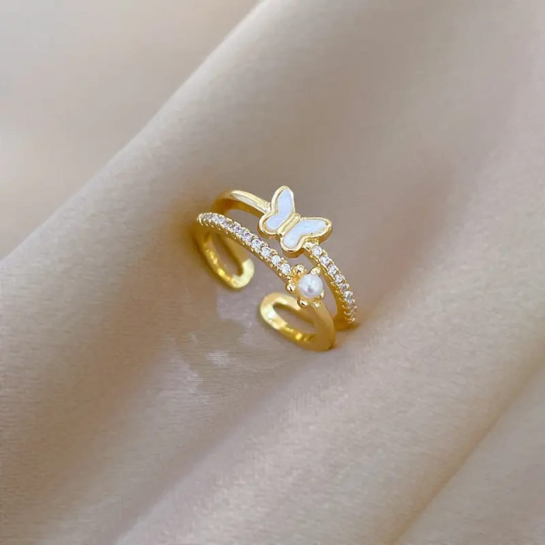 Yu Fashions Adjustable Butterfly Flower Cute High Fashion Golden Korean Ring