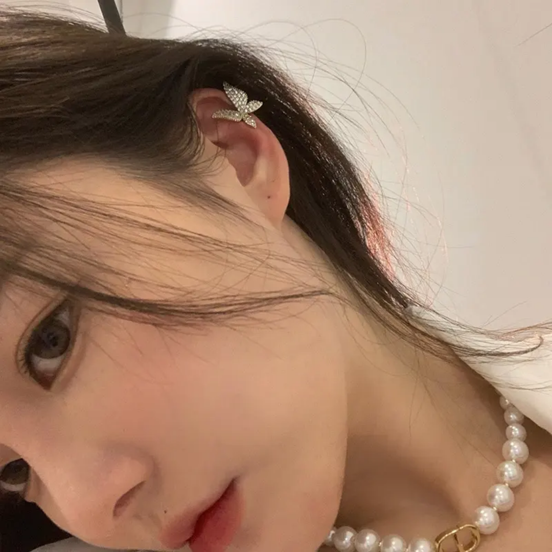 Yu Fashions Cute Golden Rhinestone Single Pc Butterfly High Fashion Bone EarClip No Piercing earHook Ear Crawler Earring