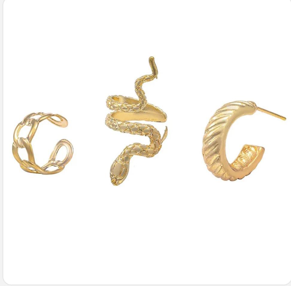 YU Fashions  Snake Textured Ear Cuff Ear clip 3 Non Piercing Korean Earrings Pair