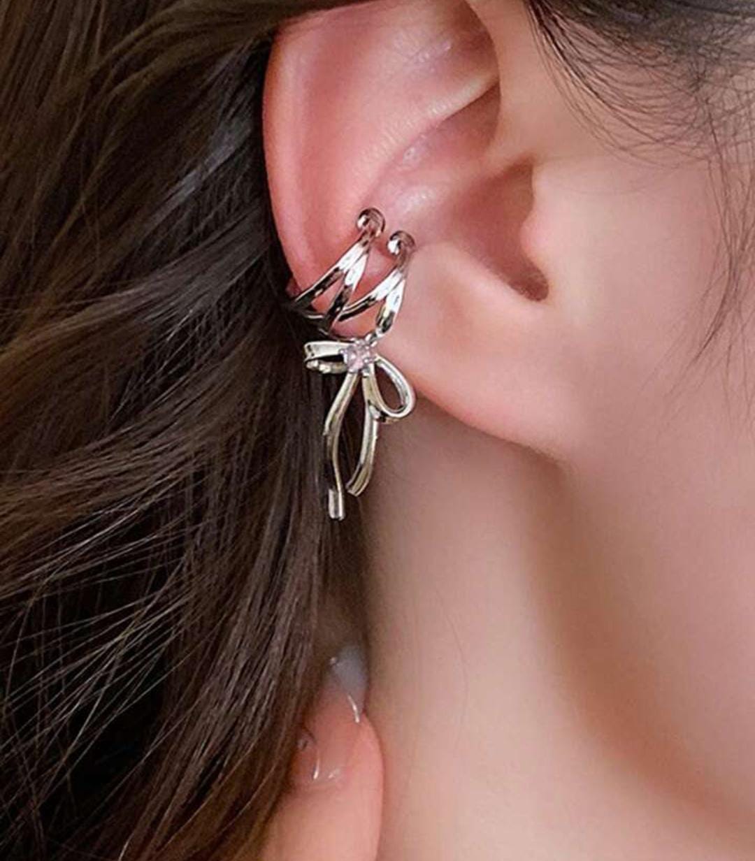 Yu Fashions Ribbon Hoop Aesthetics Ballet Style Statement Clip On Wrap Korean Earring Pair