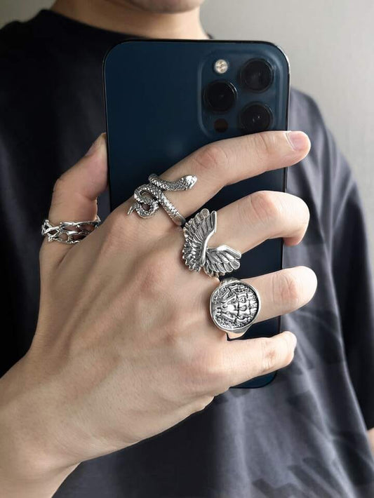 Yu Fashions Feather Wing Snake Wire Link Korean Ring Set of 4