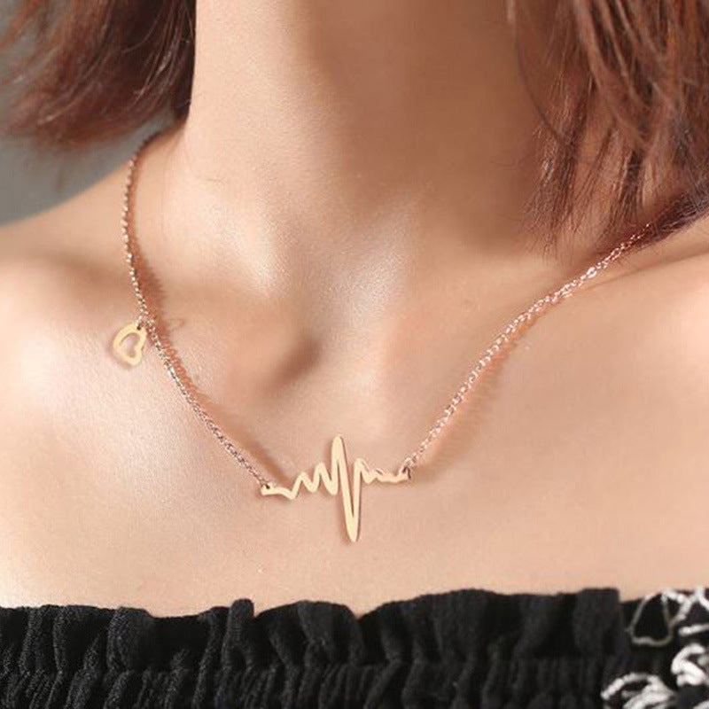 Yu Fashions Heartbeat with Cute Heart Minimal Pendent Necklace Chain