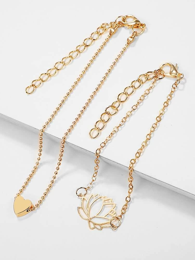 Yu Fashions 2 Layered Lotus Heart Golden Multilayered Korean Bracelet