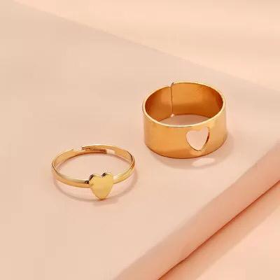 Yu Fashions Couple Best Friend Heart Korean Golden Ring Set of 2