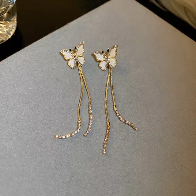 Yu Fashions Butterfly Rhinestone Enamel  Trending Korean Earrings Pair