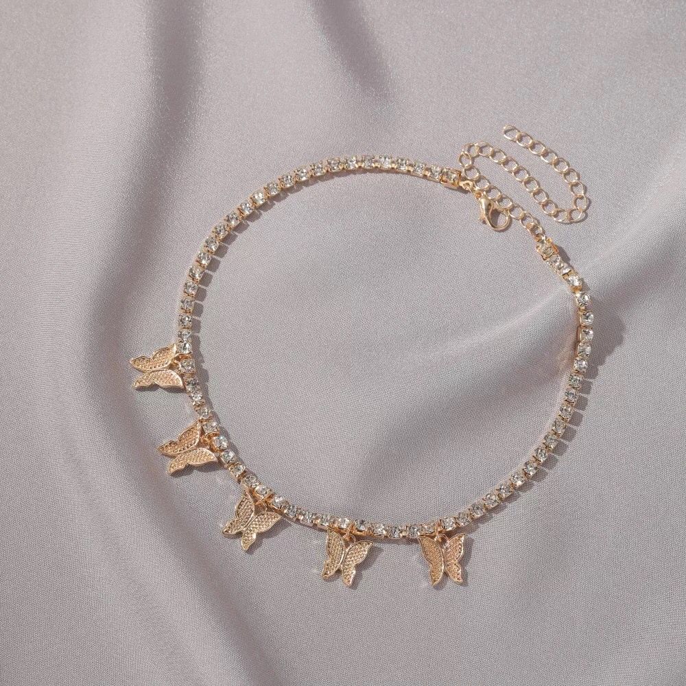 Yu Fashions Butterfly Rhinestone Charm Korean Necklace