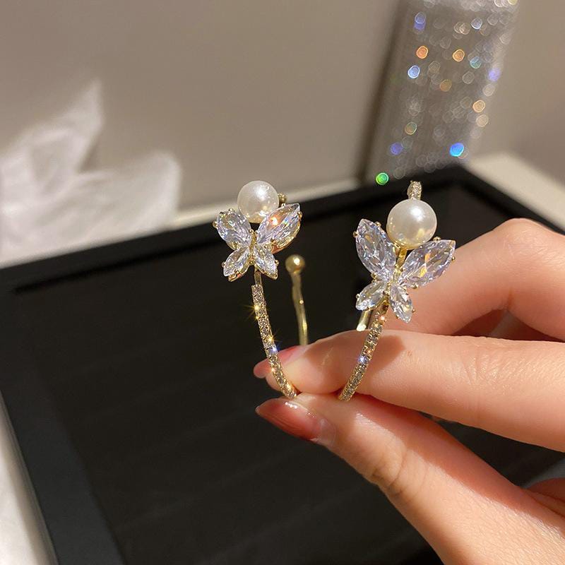 Yu Fashions Flower Rhinestone Hoop Korean Earrings Pair