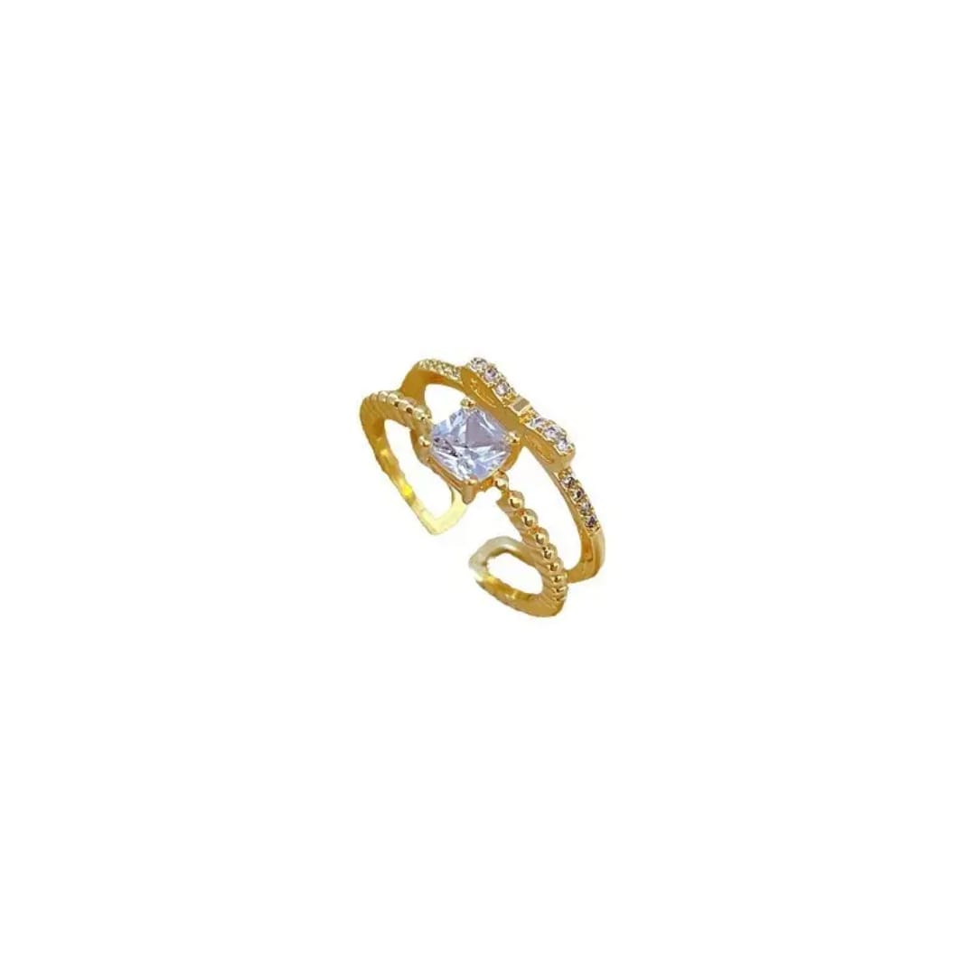 Yu Fashions Adjustable Golden Crystals Double Layered Korean Ring