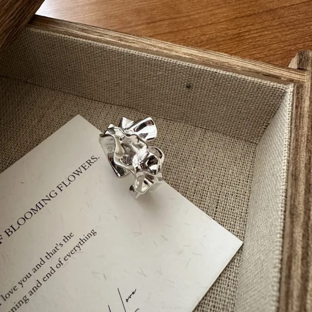 Yu Fashions Melted Metallic Fold Geometrical Adjustable Korean Ring