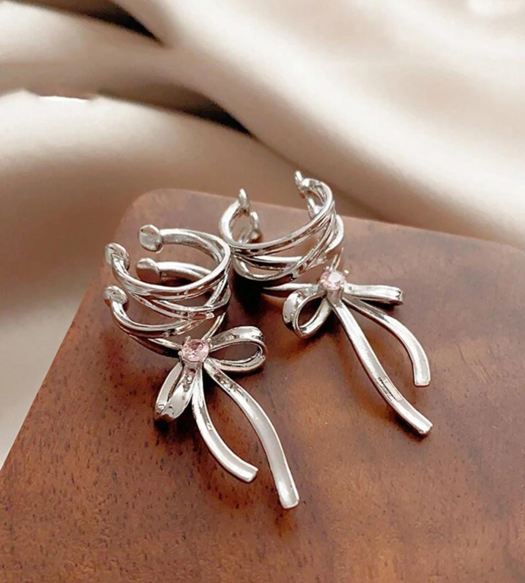 Yu Fashions Ribbon Hoop Aesthetics Ballet Style Statement Clip On Wrap Korean Earring Pair
