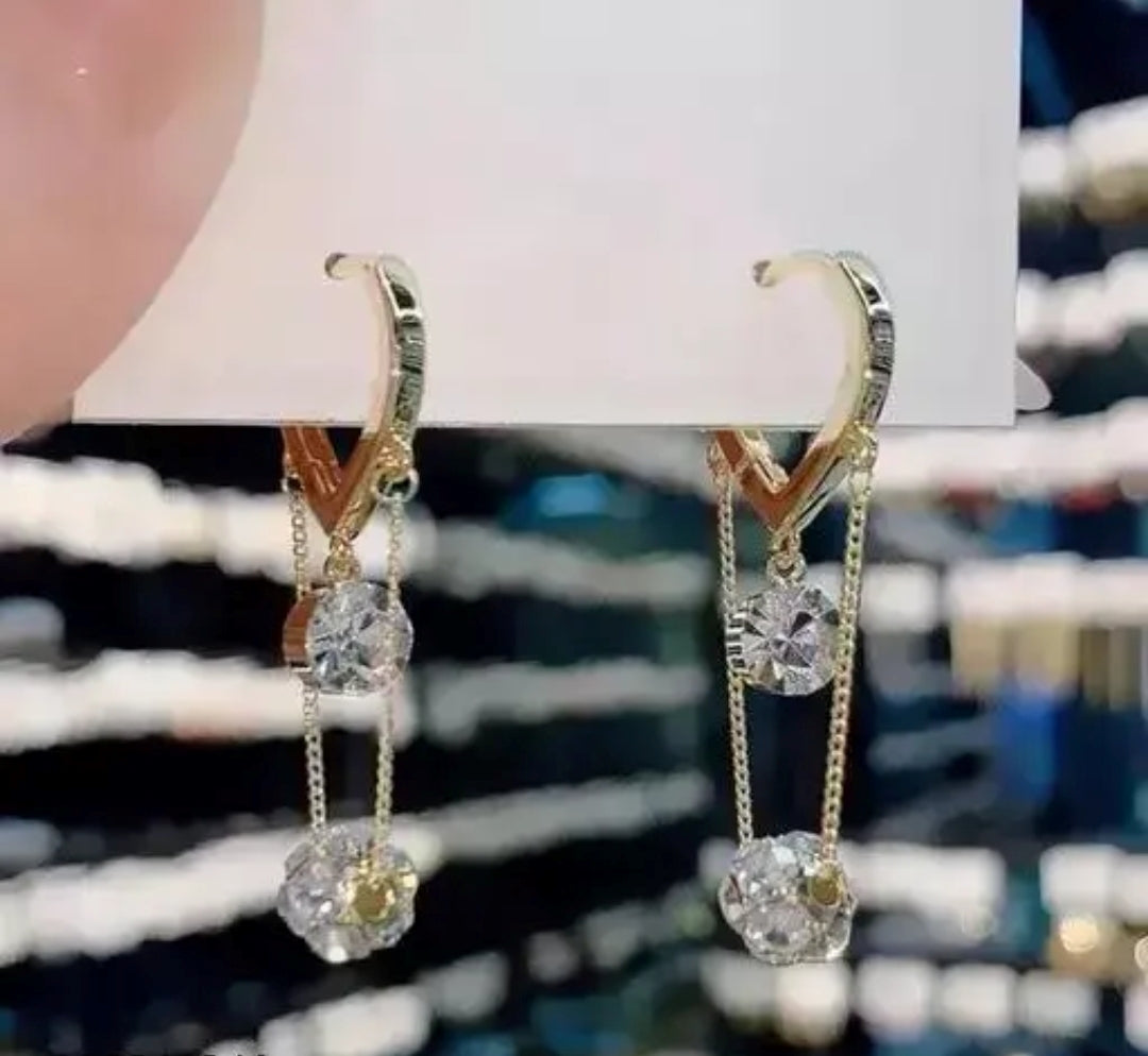 Yu Fashions Crystal Drop Golden High Fashion Korean Chain earrings Pair