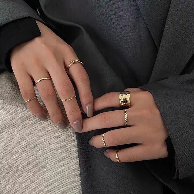 Yu Fashions Melted geometrical Korean Ring Set of 8