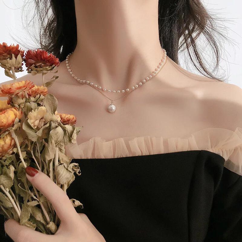 Yu Fashions 2 layered Pearl Pendent Pearl Golden Necklace Chain