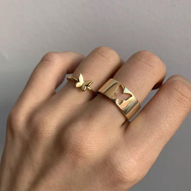 Yu Fashions Couple Best Friend Butterfly Korean golden Golden Ring Set of 2