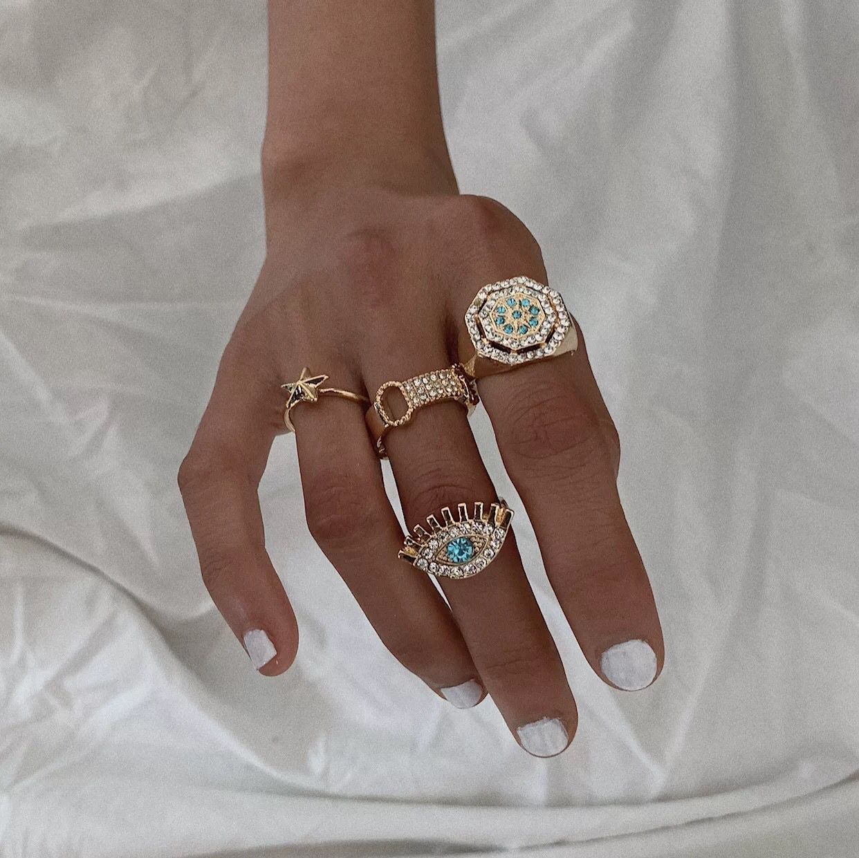 Yu Fashions Gold Turkish Eye Stone Ring Set of 4