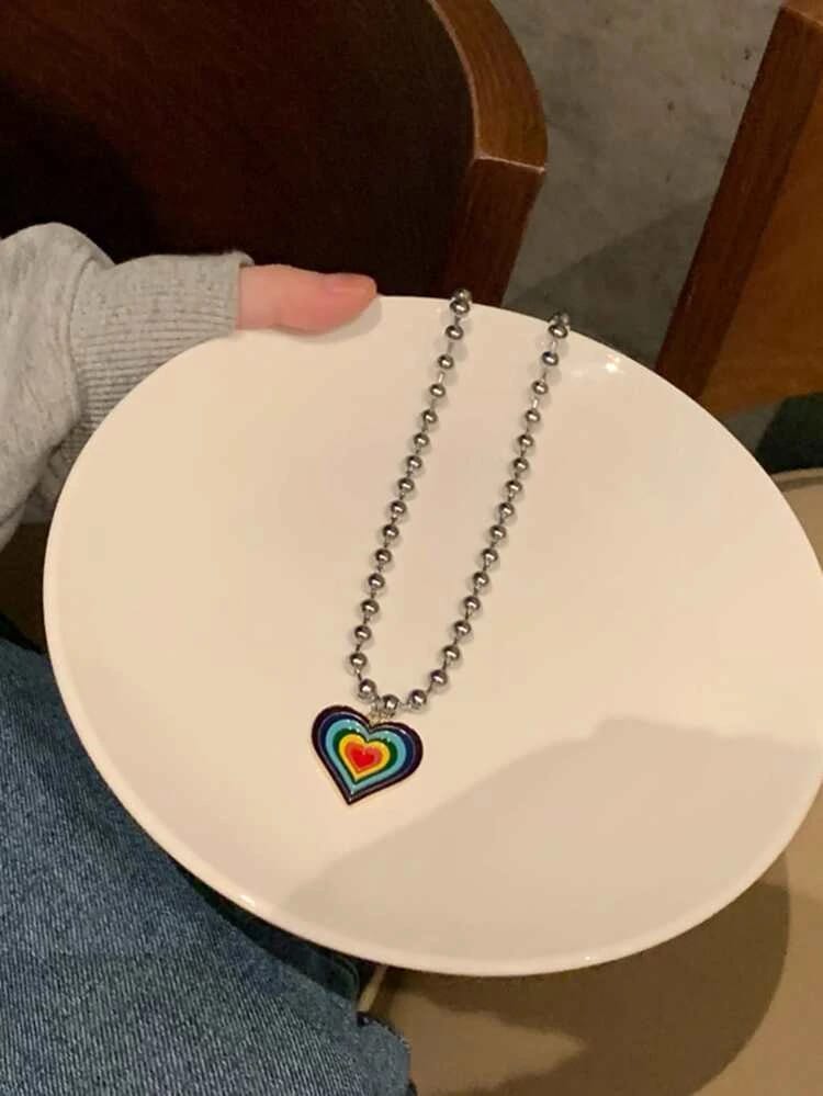 Yu Fashions Rainbow Spiral Heart Pendent Necklace Chain