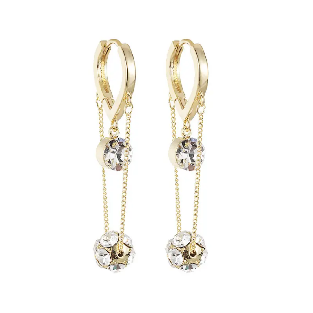 Yu Fashions Crystal Drop Golden High Fashion Korean Chain earrings Pair