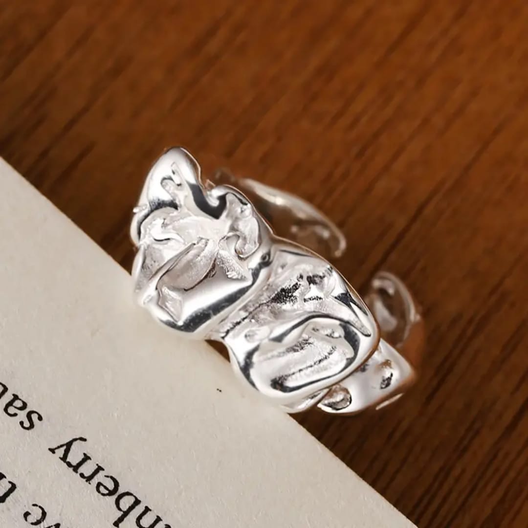 Yu Fashions Melted Metallic Fold Geometrical Adjustable Korean Ring
