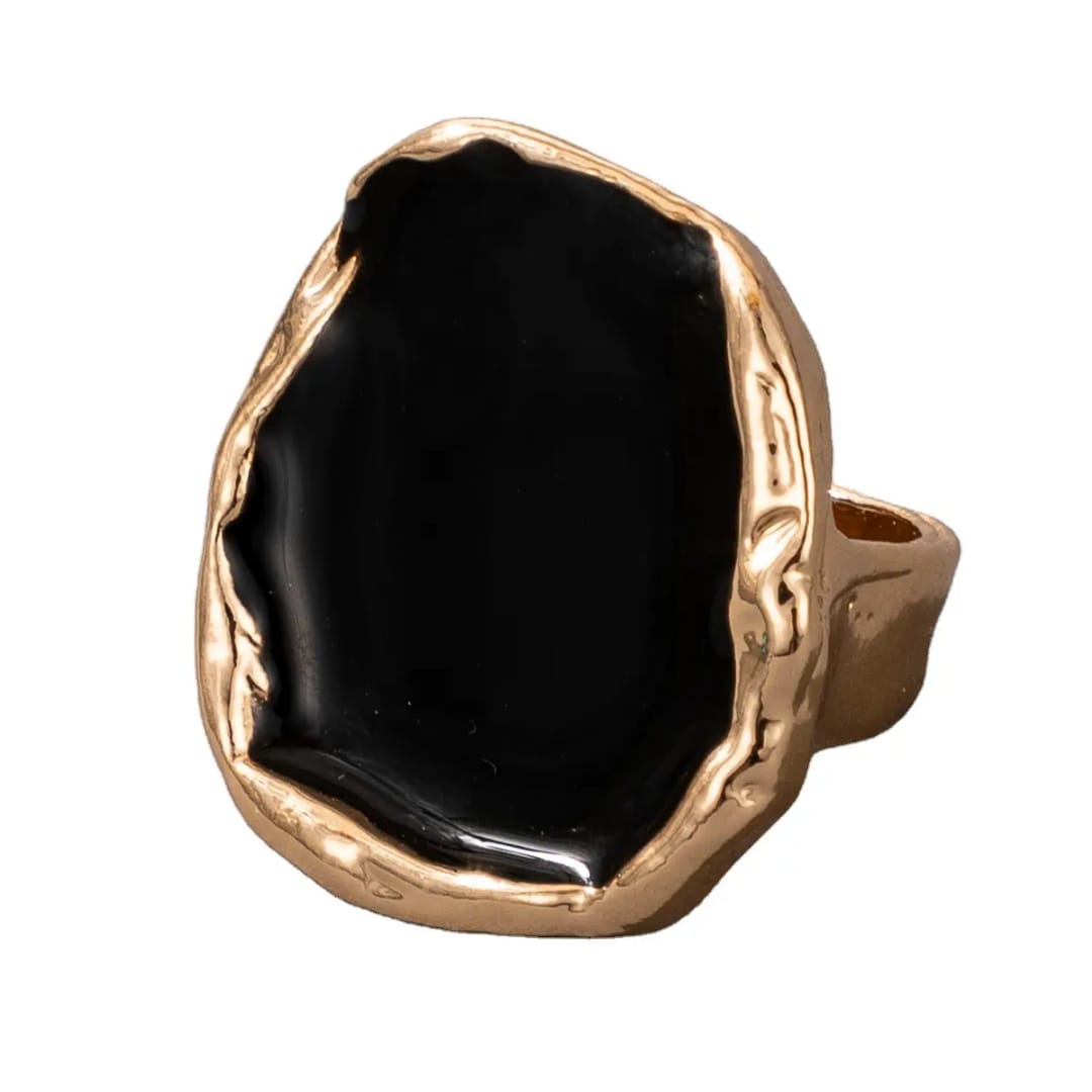 Yu Fashions Big Black Golden Boho Metallic High Fashion Korean Ring