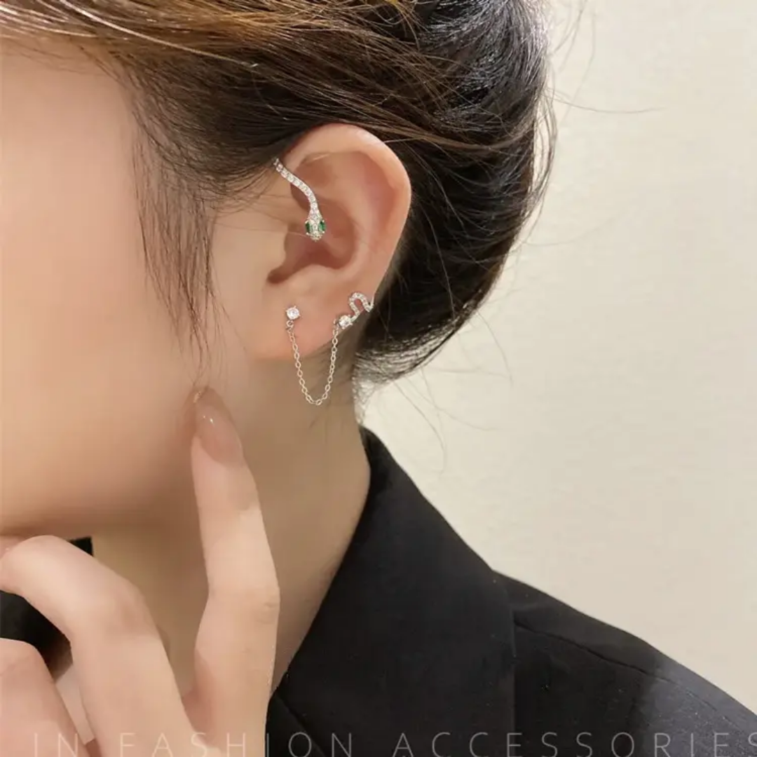Yu Fashions Silver Snake Chain Korean Single Pc Punk High Fashion EarHook Ear Crawler Earrings